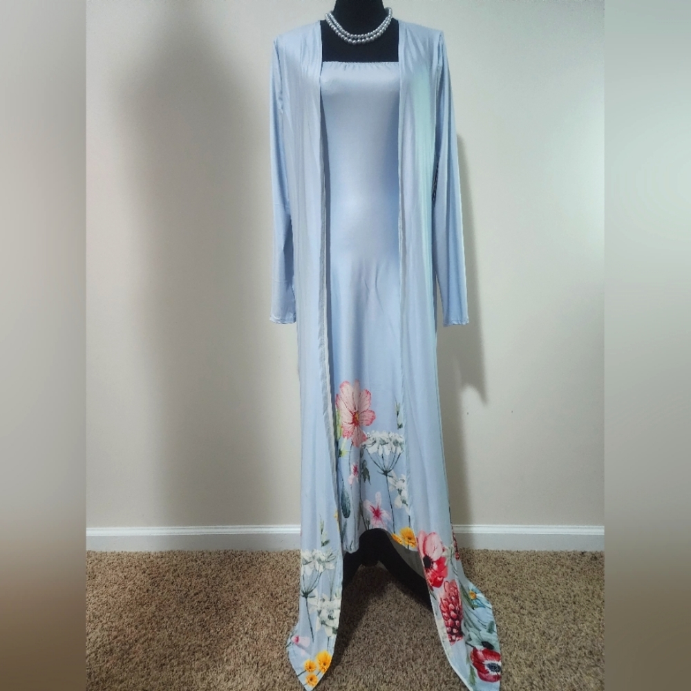 Blue Bodycon Dress with Longline Coat